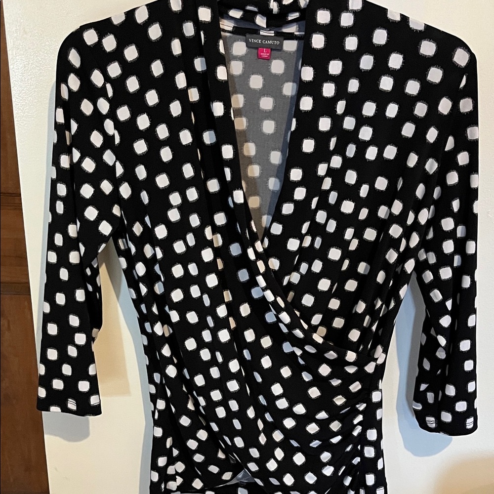 Vince Camuto Black and White Geometric Wrap Top